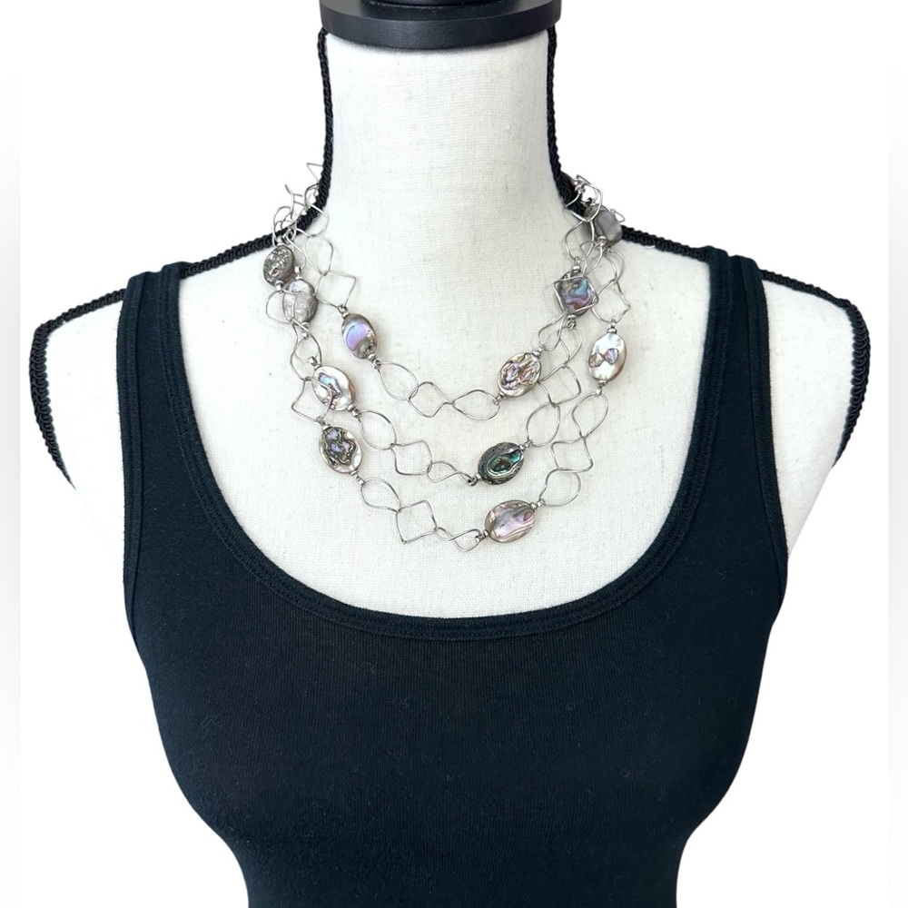 🤍Triple Strand Sterling Silver Abalone Shell Necklace